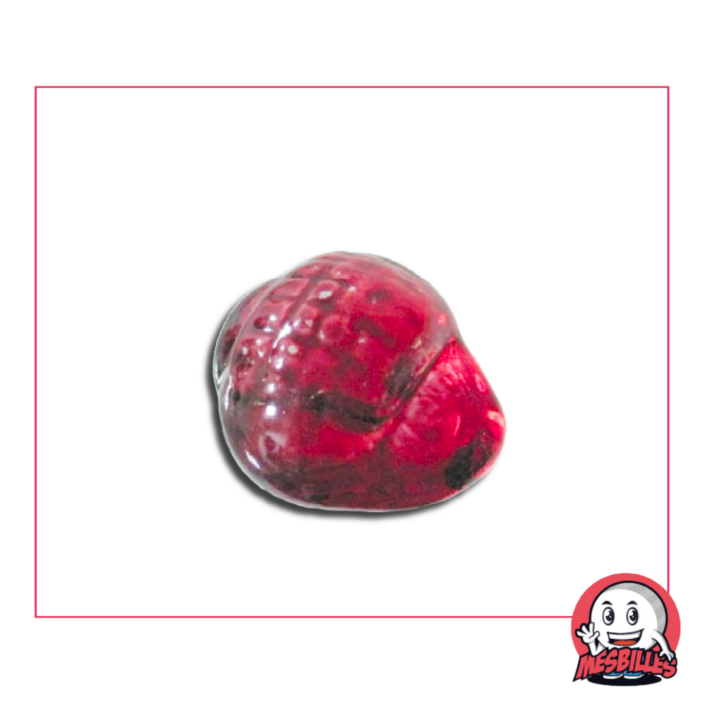 Photo of a red shell-shaped Neptunea marble, blown in glass, sold individually on My-Glassmarbles.