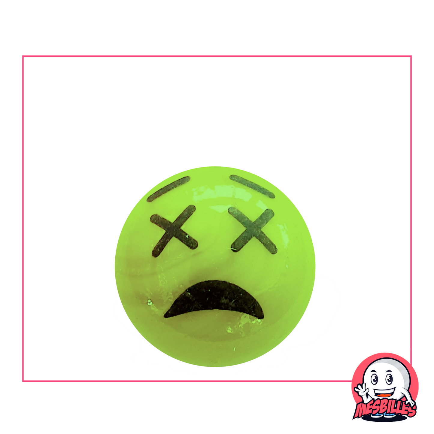 Green Marble with shocked smiley face: cross eyes and upside-down mouth