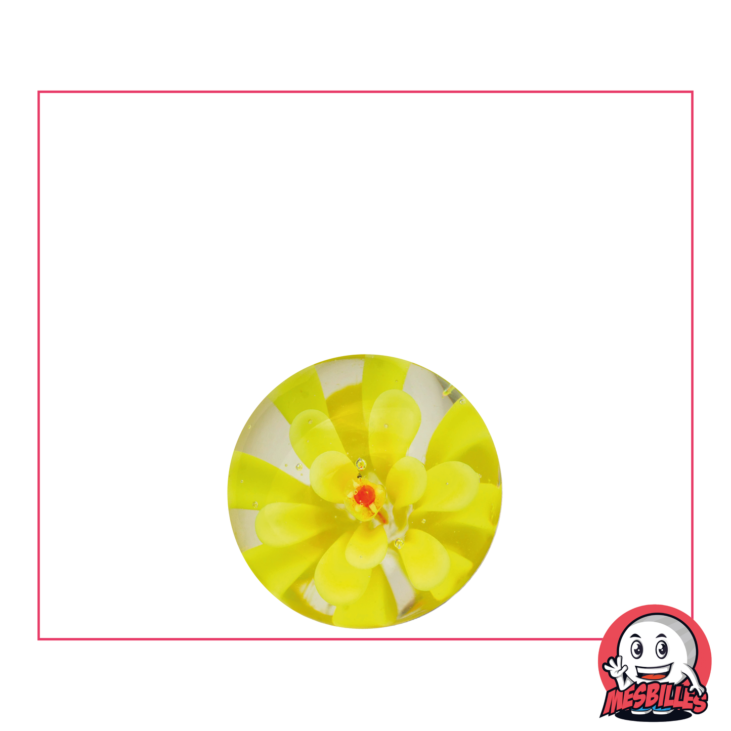 16 mm Flower 3D Marble Art, crystalline marble with yellow flower inlay, unique My-Glassmarbles