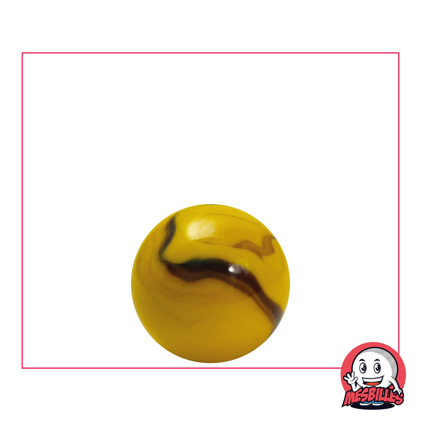 16 mm Marble Bee, yellow opaque glass marble with brown waves on its surface