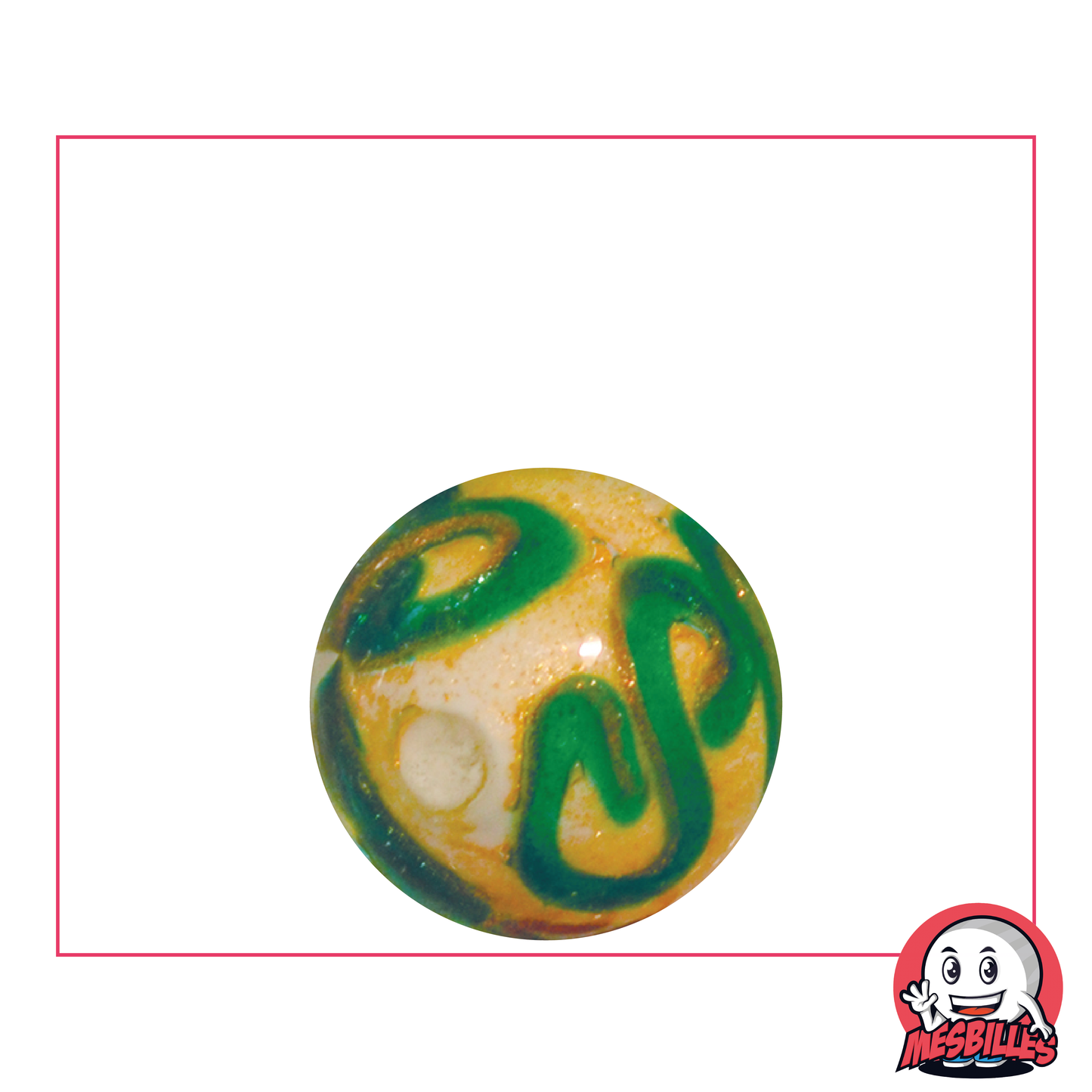 Marble Art Bijoux Green 22 mm, unique white hand-crafted marble, green arabesques and gold glitter.