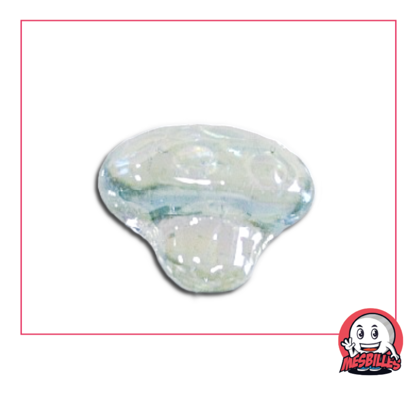 Photo of a small mushroom-shaped marble in clear translucent glass, sold individually on My-Glassmarbles.
