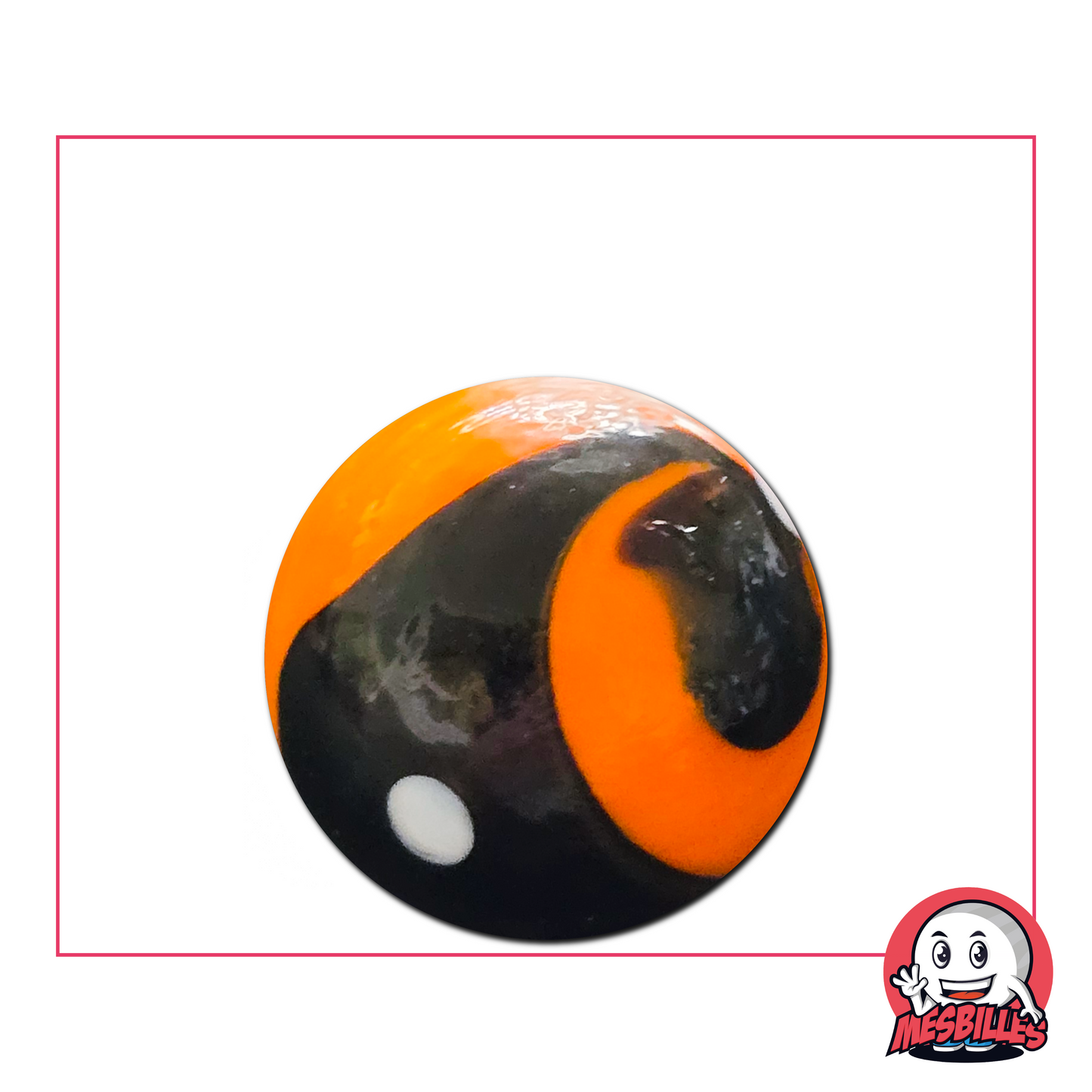 Orange and black 25mm Marbles - round glass marble with a flamboyant, contrasting pattern