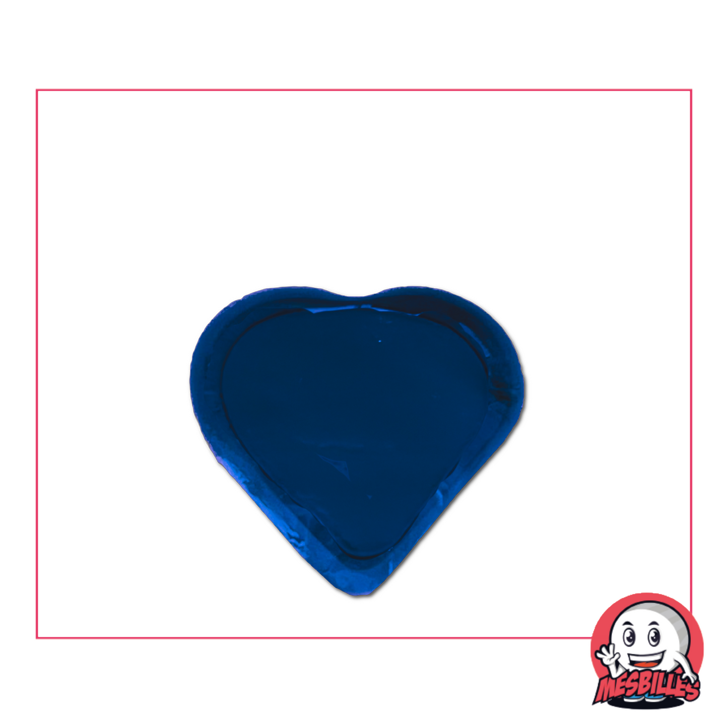 Photo of a heart-shaped marble, in midnight-blue blown glass, sold individually on My-Glassmarbles.