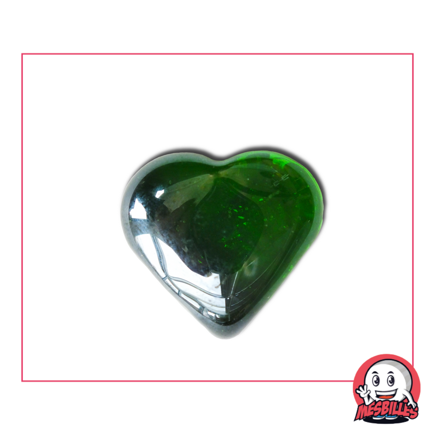 Photo of a heart-shaped marble in translucent green glass, sold individually on My-Glassmarbles.