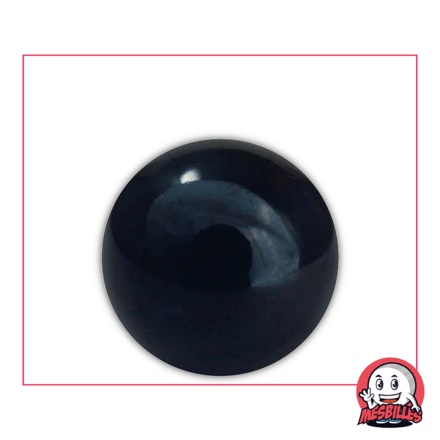 Photo of a 30 mm round black marble, Shiny and made of Bohemian glass, sold individually on My-Glassmarbles.