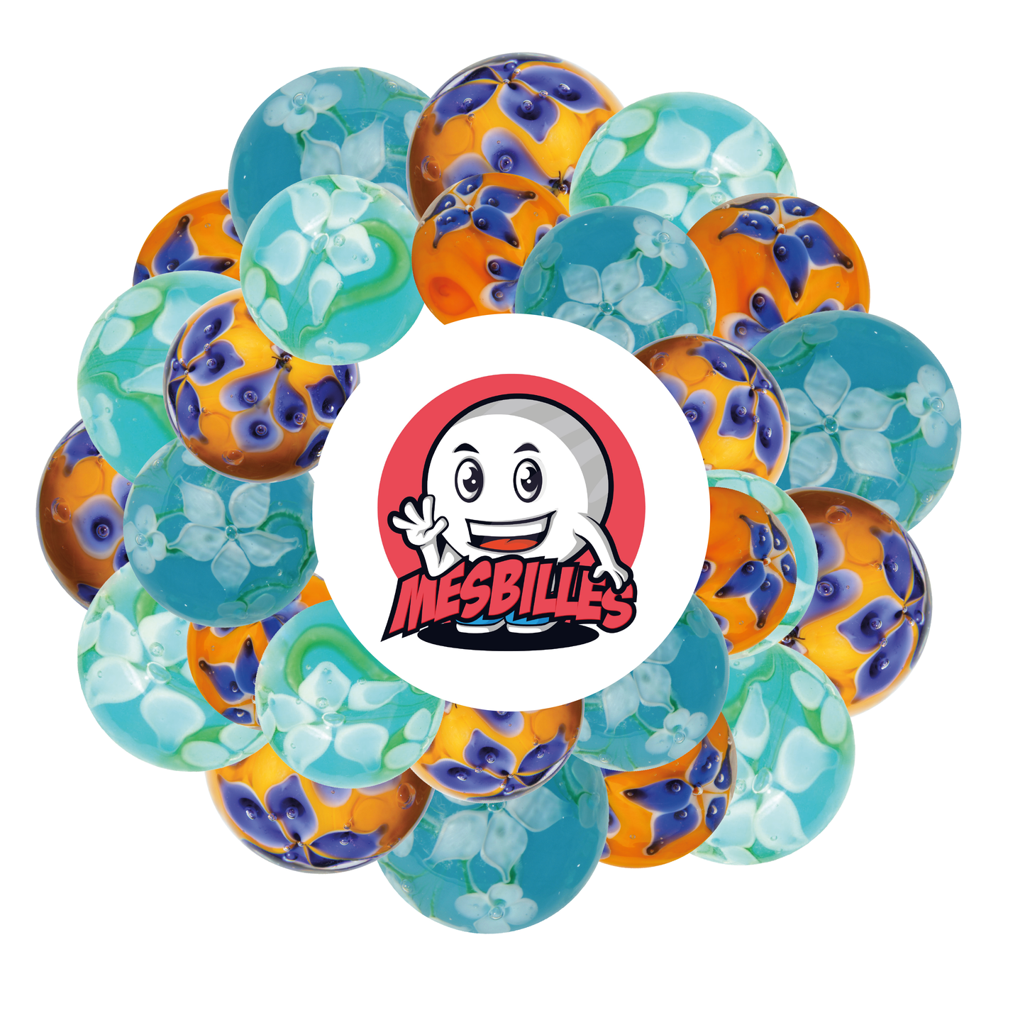 1 Marble Art Crown Flower Orange 16 mm