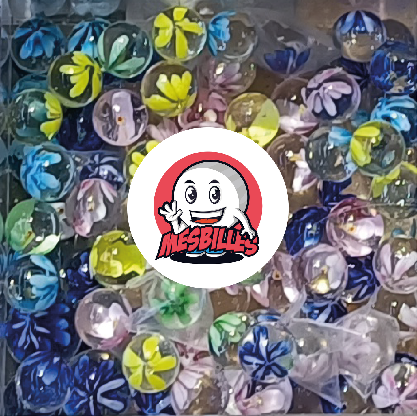 1 Marble 3D Flower Art Blue 16 mm