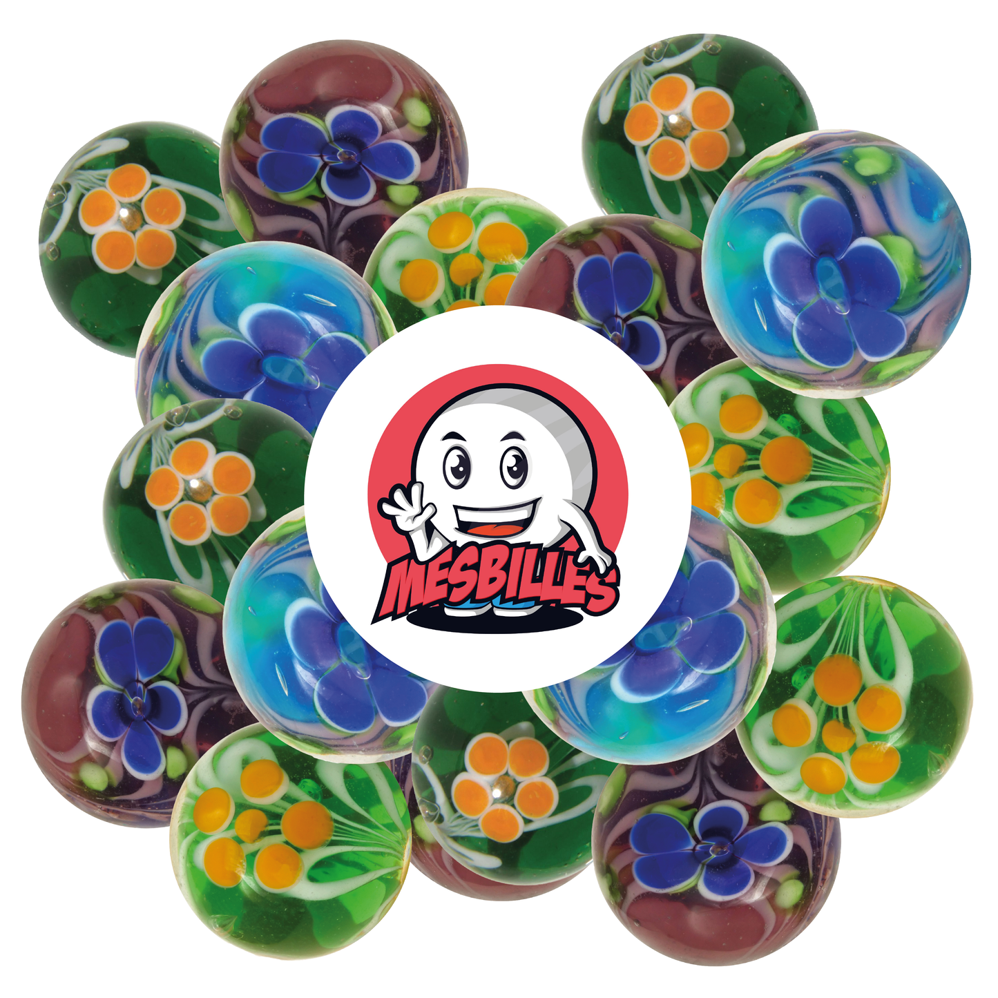 1 Marble Floral Art Blue 16 mm
