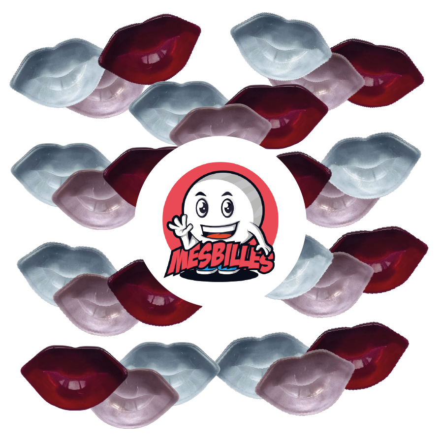 Image of the My-Glassmarbles Mascot surrounded by Pink-Light Kiss Extra-flat marbles, the softness of Shaped Marbles - My-Glassmarbles
