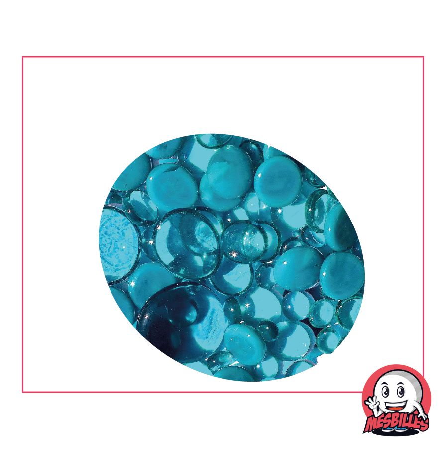 Flat Marbles, duck blue blend, 30mm, 18mm, 12mm, transparent and opaque