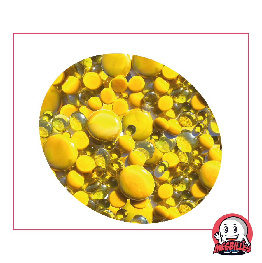 Yellow, transparent and opaque Flat Marbles from 12mm to 30mm