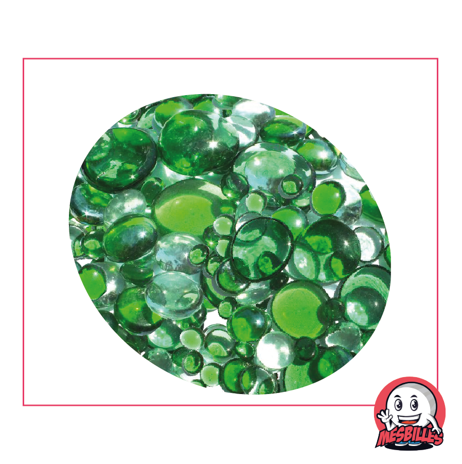 500 gr of Flat Marbles green and crystal translucent various