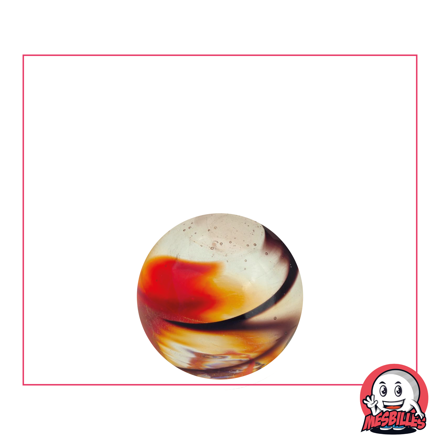 Marble Art Flash Black, decorative marble in translucent glass with red and black stripes, My-Glassmarbles