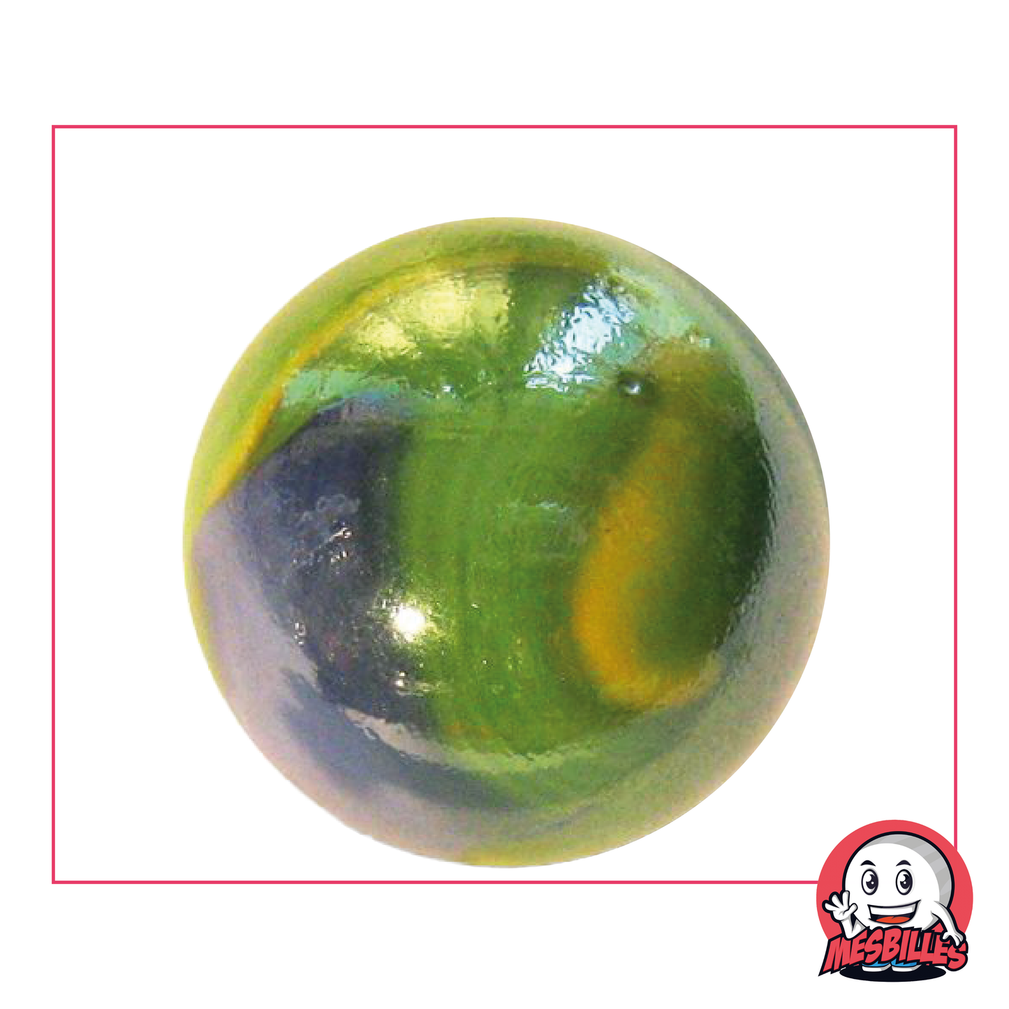 Gloster 42 mm glass marble, Green - Yellow, ultra shiny and opaque, whale size marble.