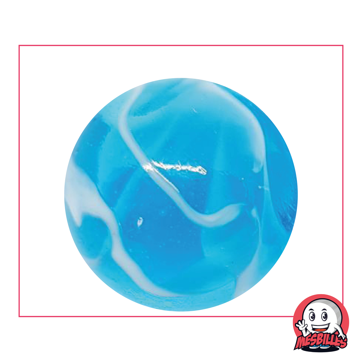 H2O 42 mm transparent blue glass marble with bluish waves, whale size marble