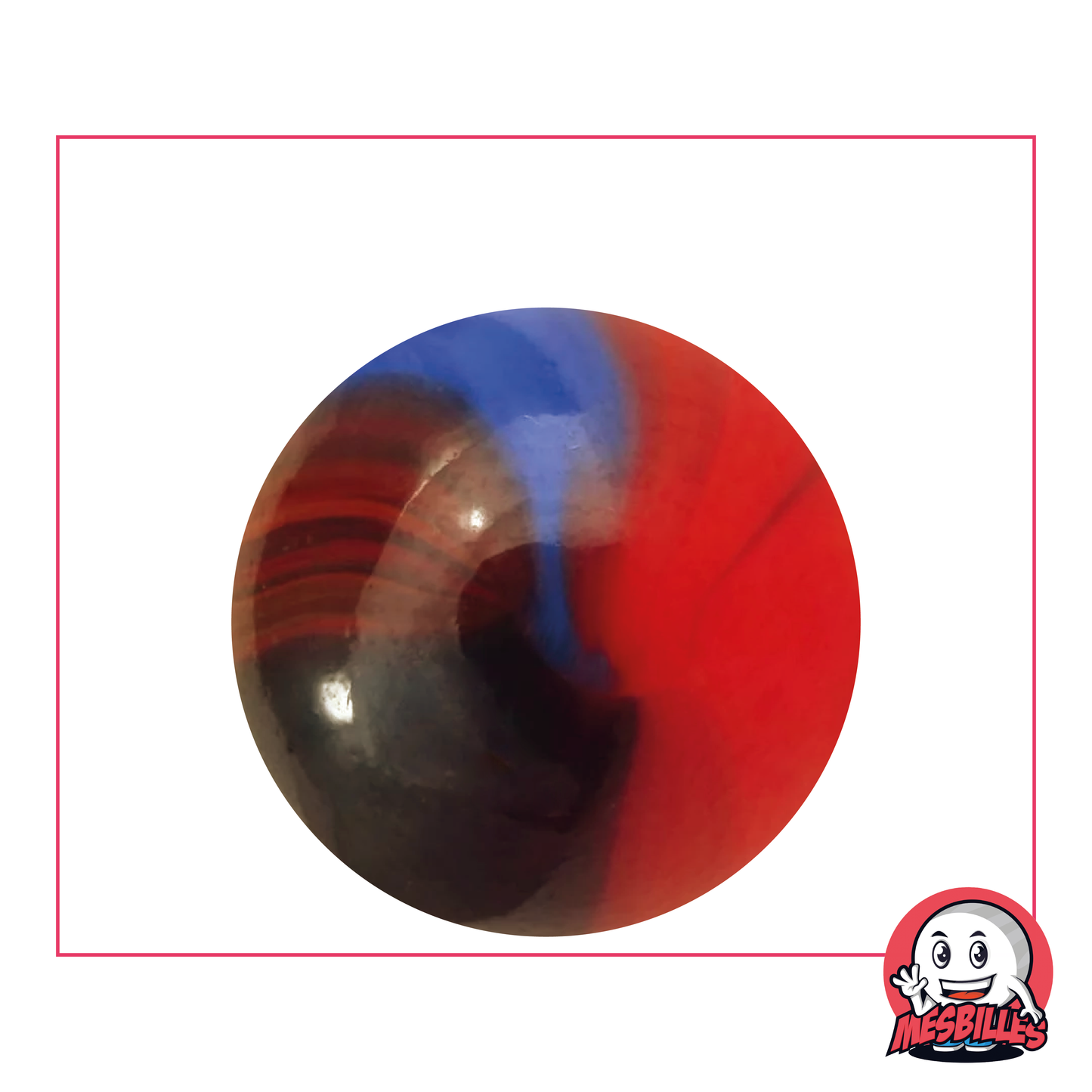Glass Marble Lautrec, 35 mm, Round, orange splashed with brown and blue to collect