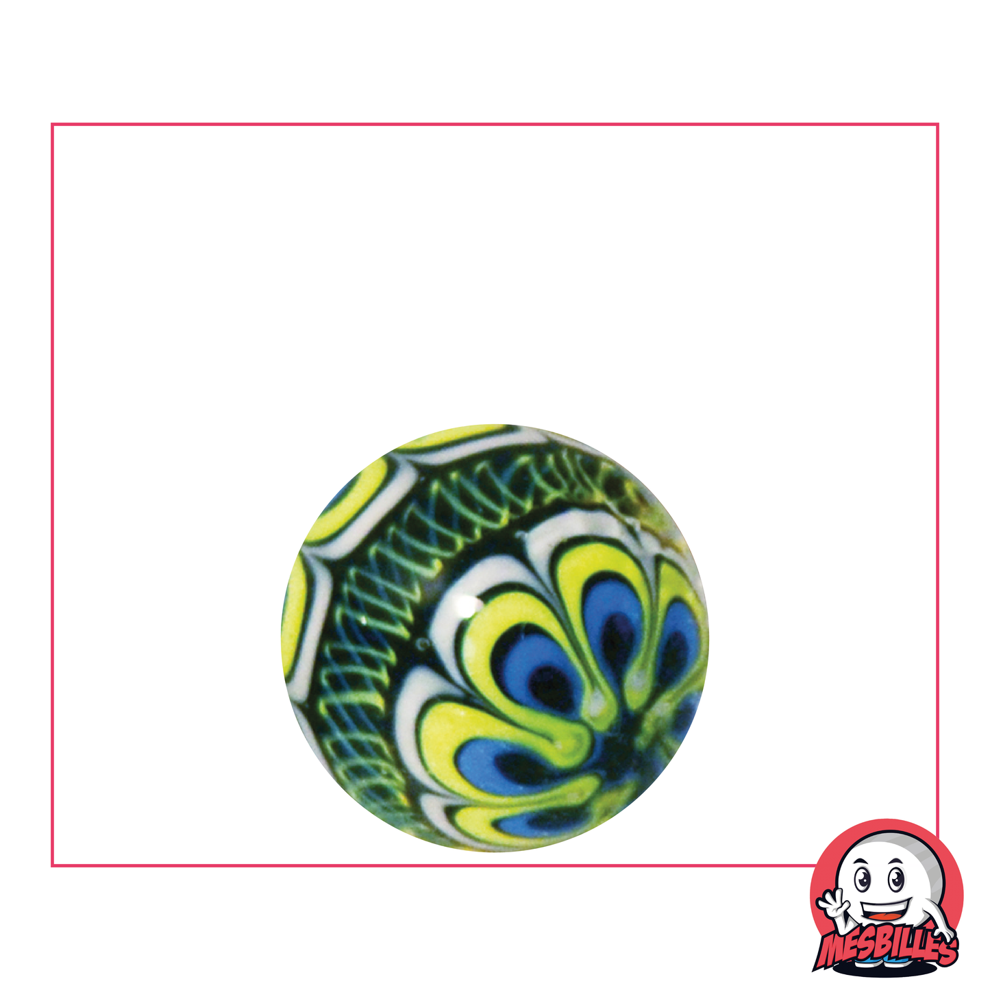 Marble Art Mandala Green 22 mm, a special handmade marble with a green Mandala design.