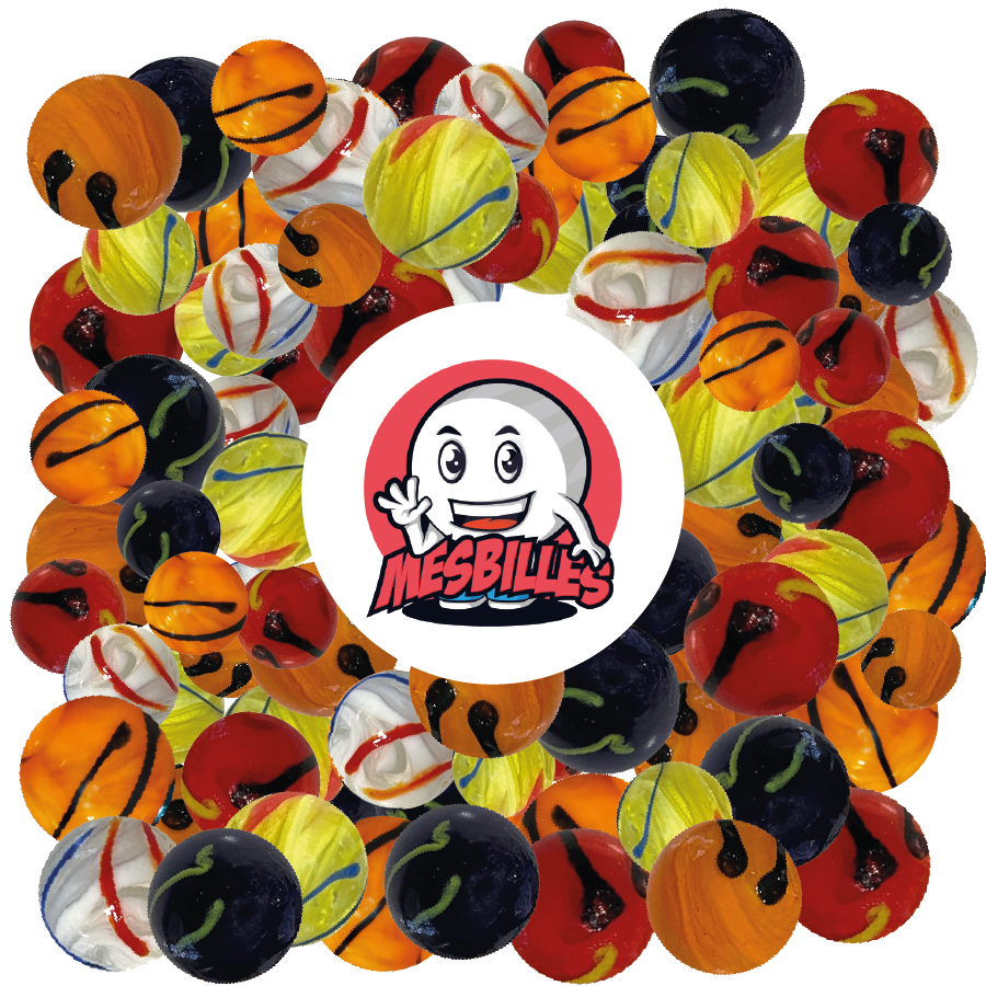 Blue and Multicoloured Kim'Play Marbles from the Collector Collection 16 mm opaque glass marbles