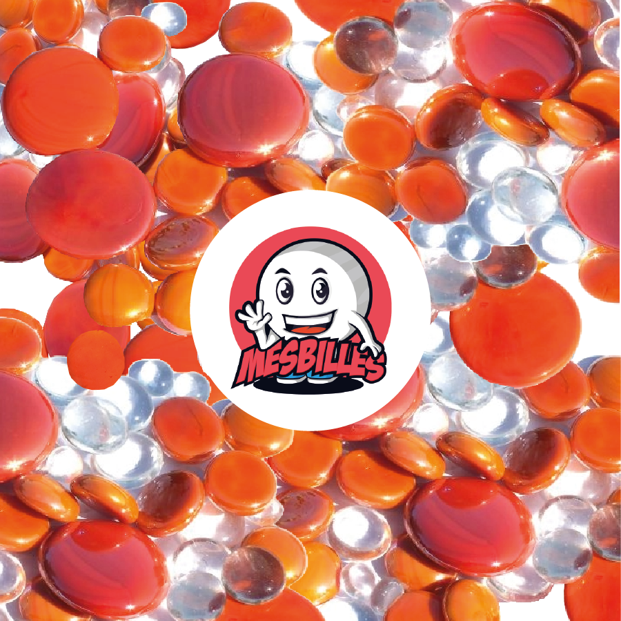 My-Glassmarbles - 250 gr Flat Marbles, orange mix, 30mm, 18mm, 12mm, opaque and transparent