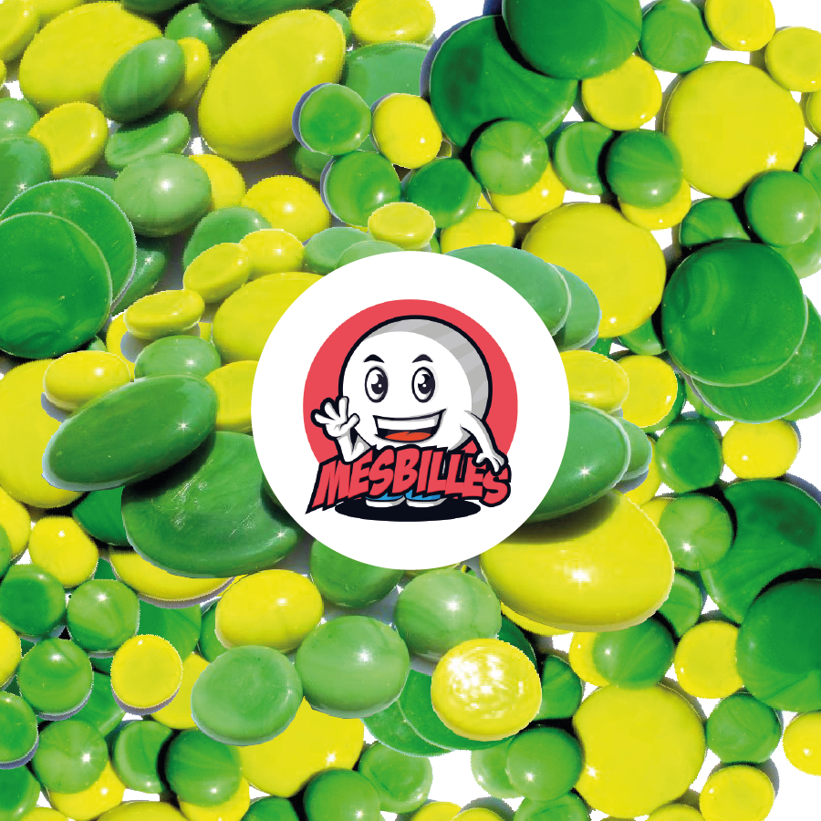My-Glassmarbles - Set of lime green and green Flat Marbles, opaque, in various sizes