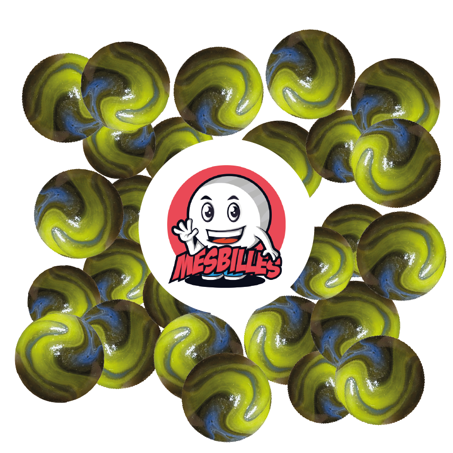On the My-Glassmarbles website, Marbles are available in diameters ranging from 8 mm to 50 mm and more for certain families of Marbles. This Arca Green Marble is a 35 mm Glass Marble.