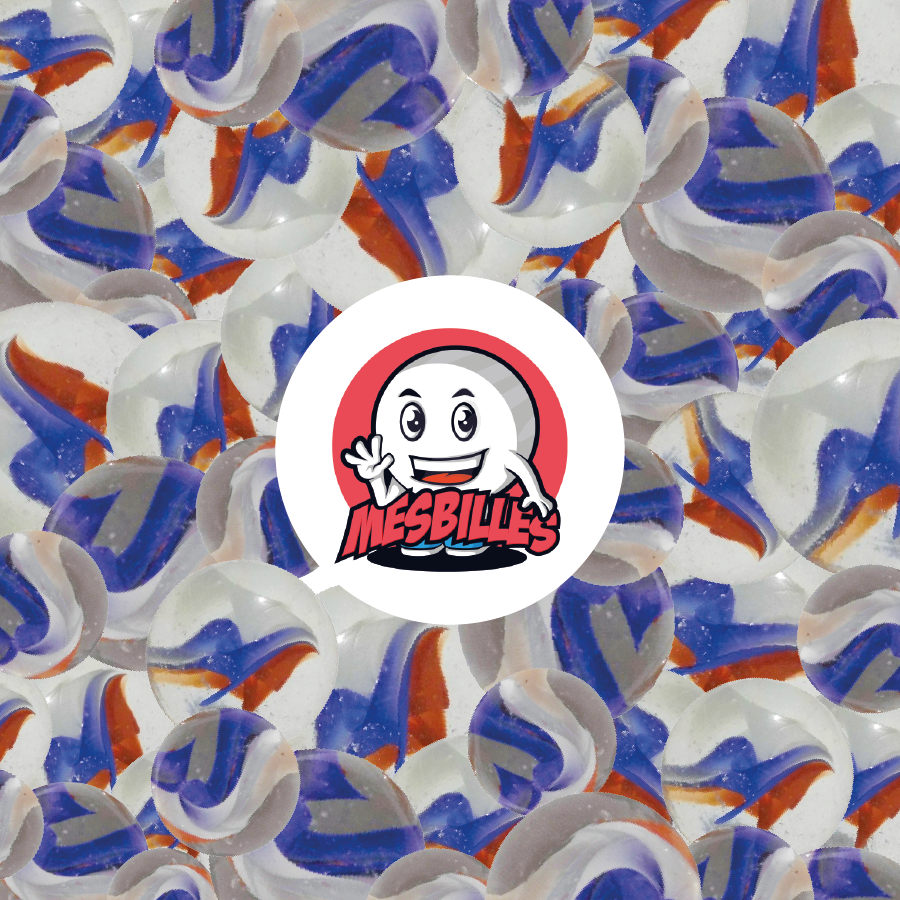 Here is the 16 mm French Marble, like a flag in the colours of France. This Marble is available in other sizes on the My-Glassmarbles website.