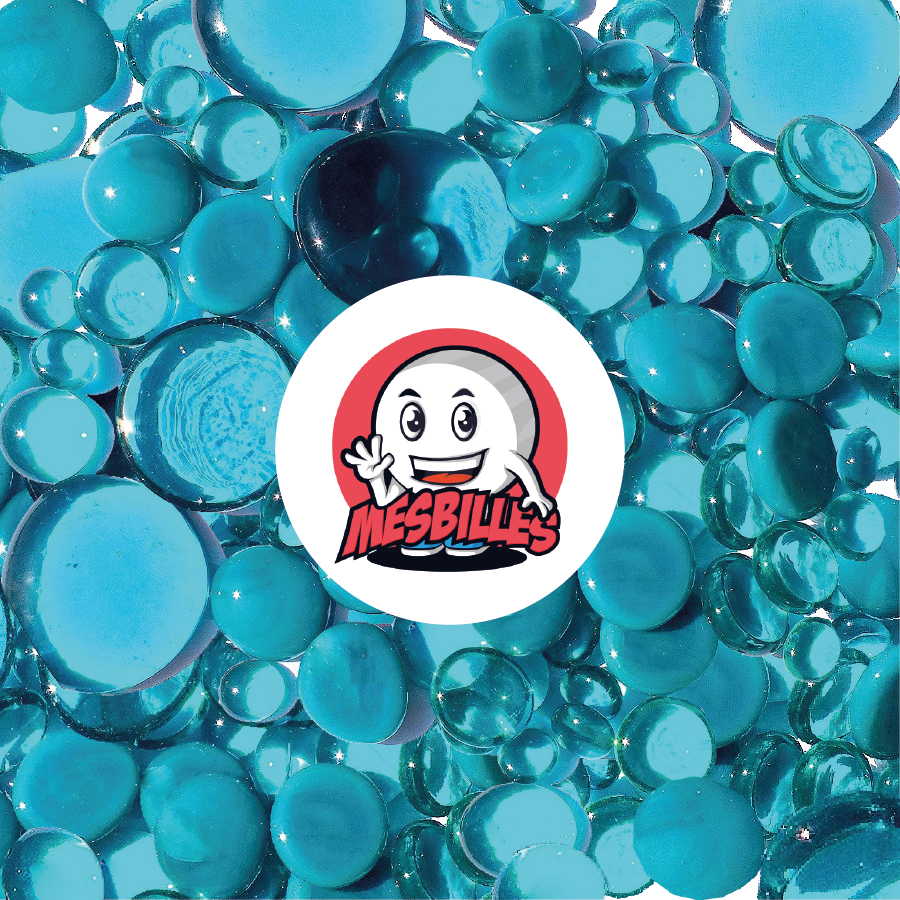 My-Glassmarbles 250 gr Flat Marbles, duck blue mix, 30mm, 18mm, 12mm, transparent and opaque