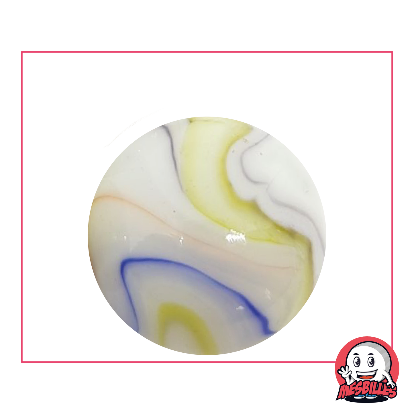 Multicolored 35 mm glass Marble, porcelain white with multicoloured curves