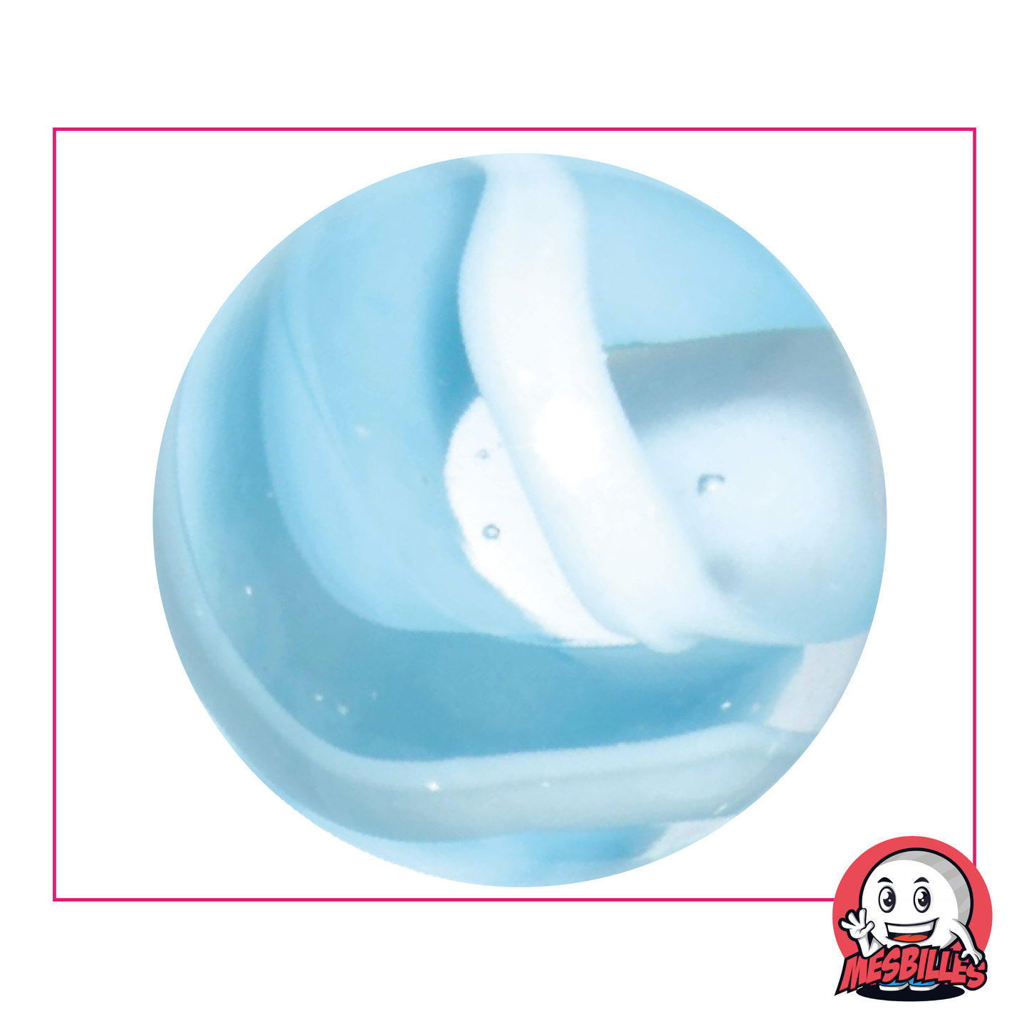 50 mm Marble Snow, crystal colour with white and light blue stripes, large, extra-large marble