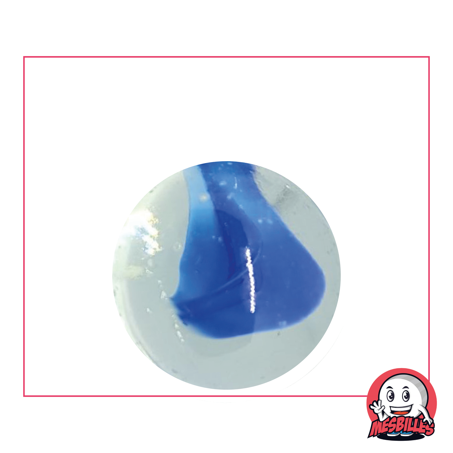 25 mm Bear-White glass bead, translucent with a white or blue heart, a captivating marble