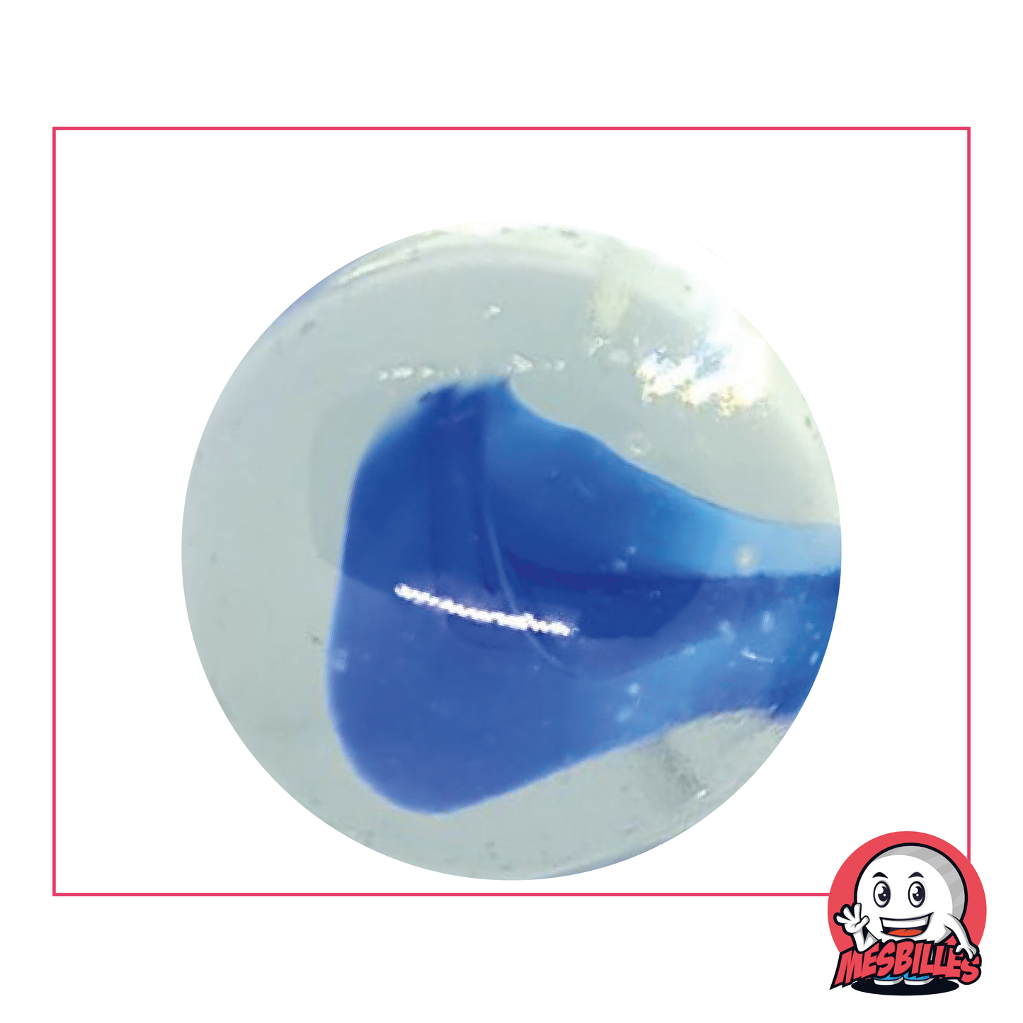 White Bear 42 mm glass marble, translucent crystal colour and blue or white centre, large marble