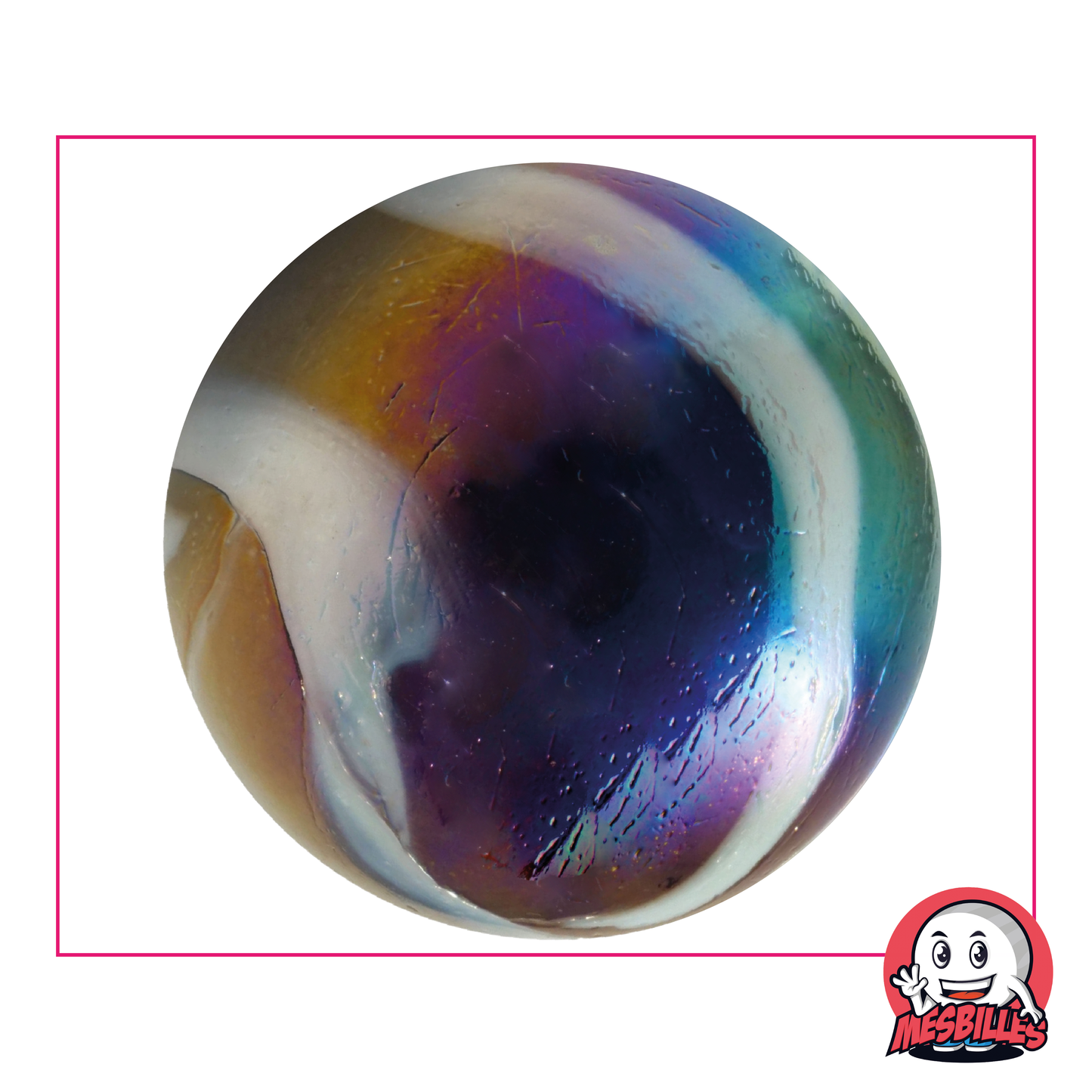 50 mm Marble Pétrole in pearly black glass with Iridescent reflections, a very large marble