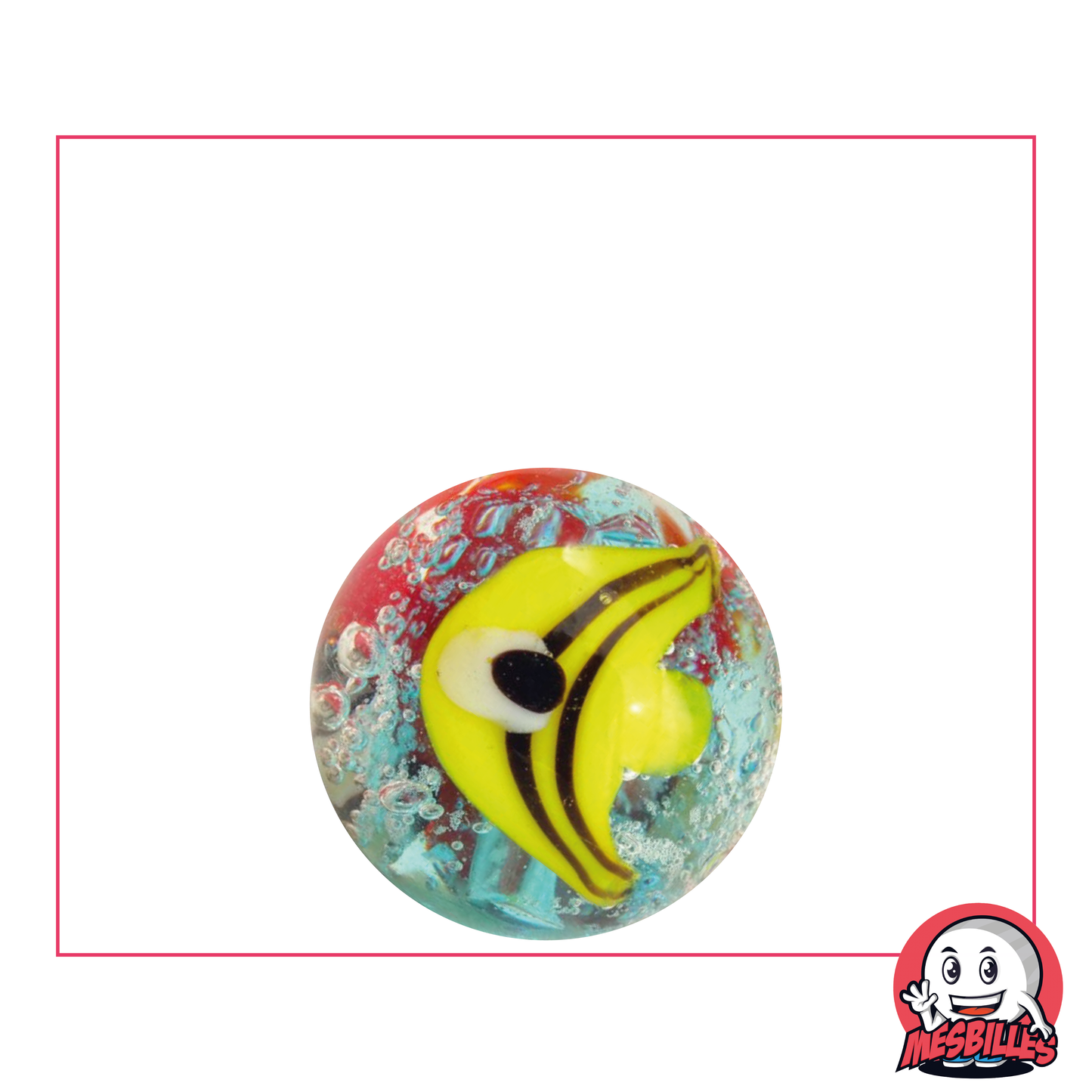 Yellow Fish Marble, translucent marble featuring sea water and topped with a yellow fish