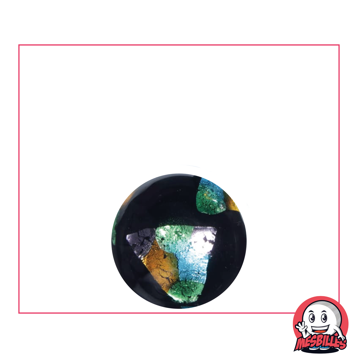 Marble Art Pyramid 16 mm, shiny black with pieces of coloured Metallic foil on the surface.