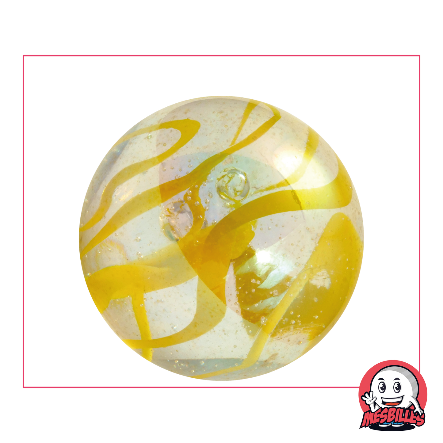 42 mm Yellow Blue Marble, Translucent glass marble with coloured stripes - My-Glassmarbles