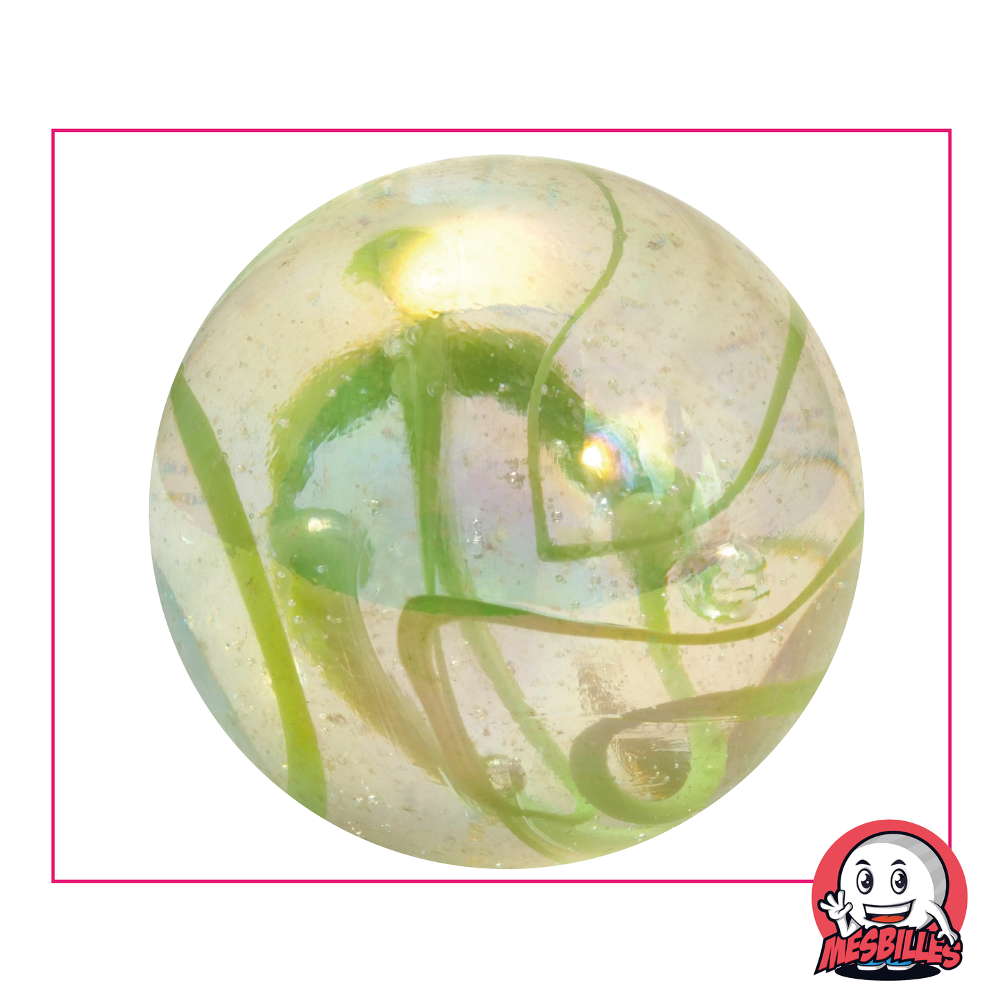50mm Green Ribbon Marble with decorative green ribbon through the glass, very large marble.