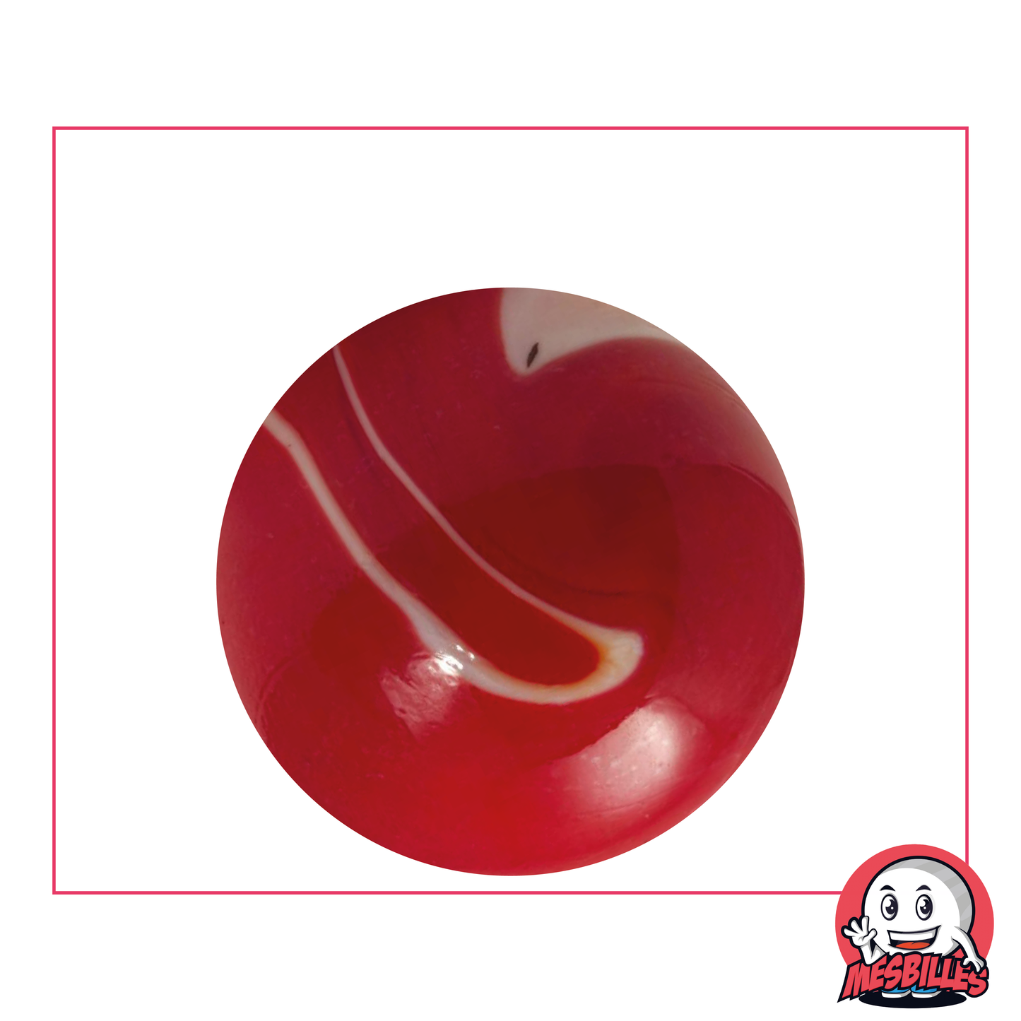 Red opaque marble with traces of white, opaque glass marble, 35 mm - My-Glassmarbles