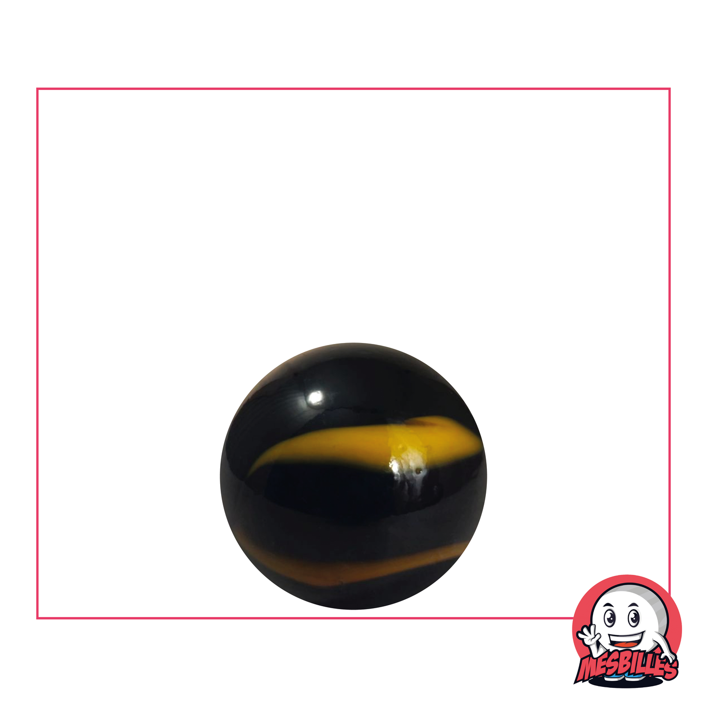 16mm Underground Marble, black opaque glass marble with Yellow traces on the surface.