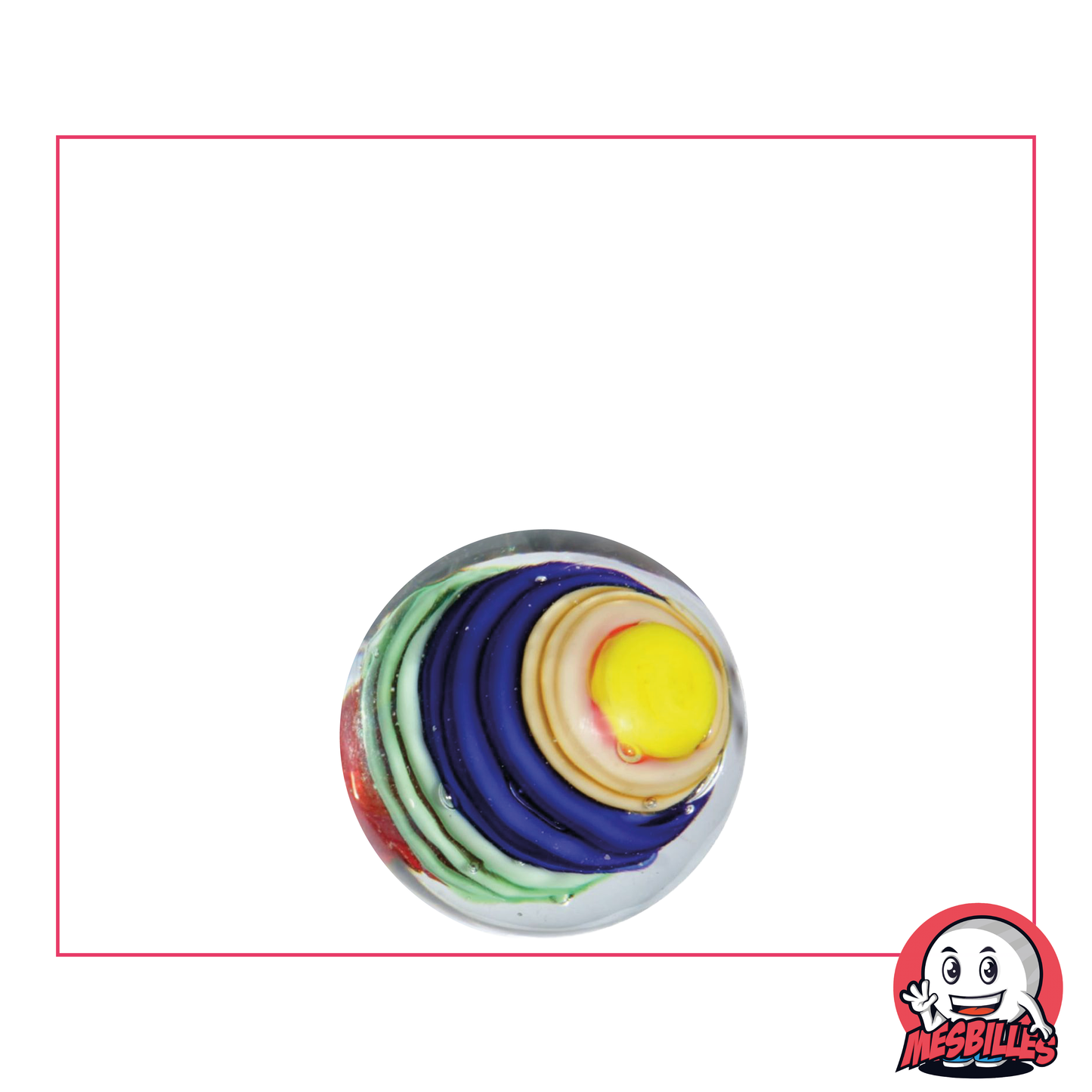 Marble Art Spiralo 16 mm translucent glass filled with layers of colours one of which is deep blue