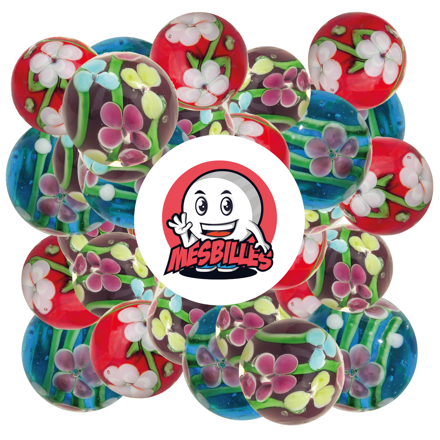 1 Marble Art Stem Flower Red 22 mm