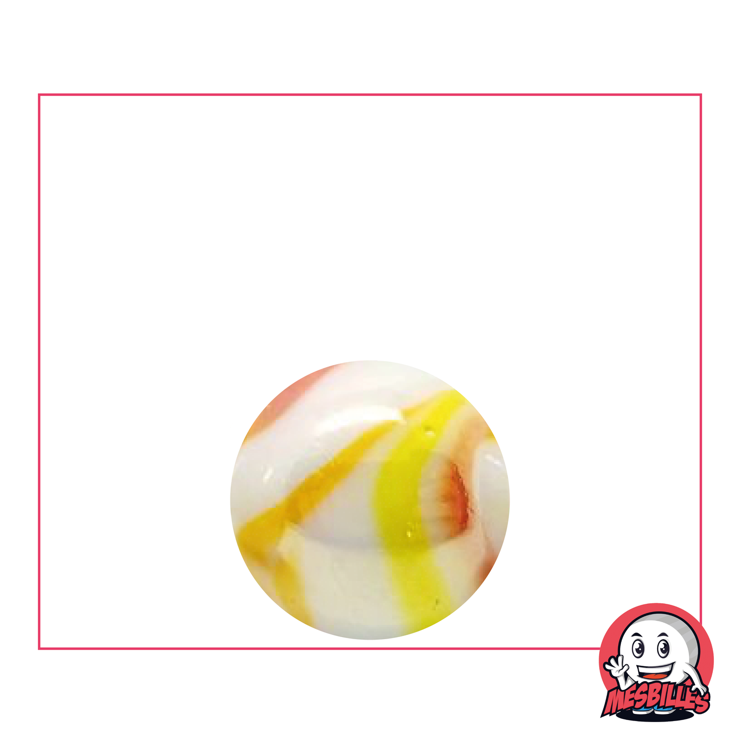 Orange Tiger 16 mm opaque glass marble, Shiny white with orange and Yellow arabesques