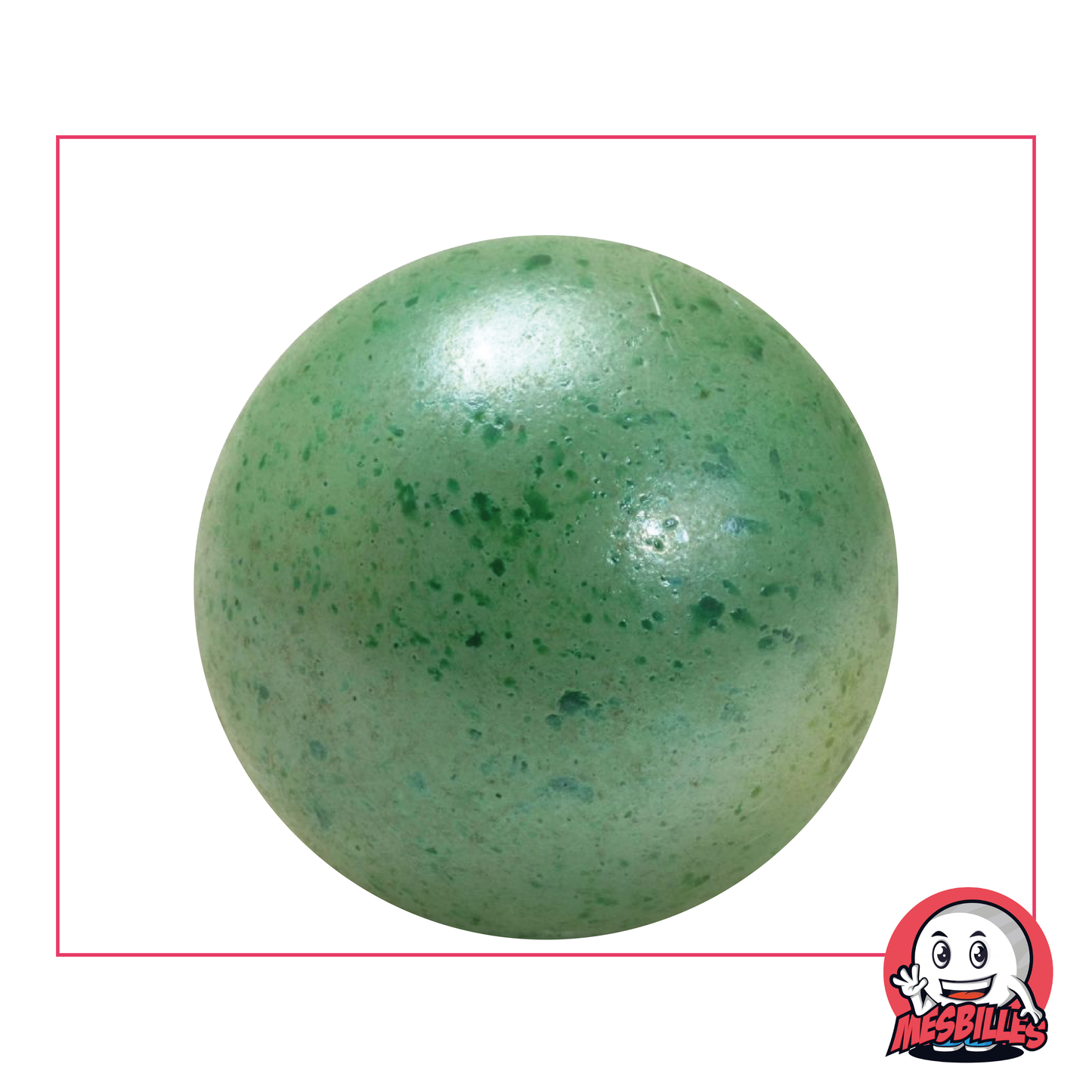 Green Marble Wolfgang 42 mm, shiny white with green splashes, Whale marble, large marble