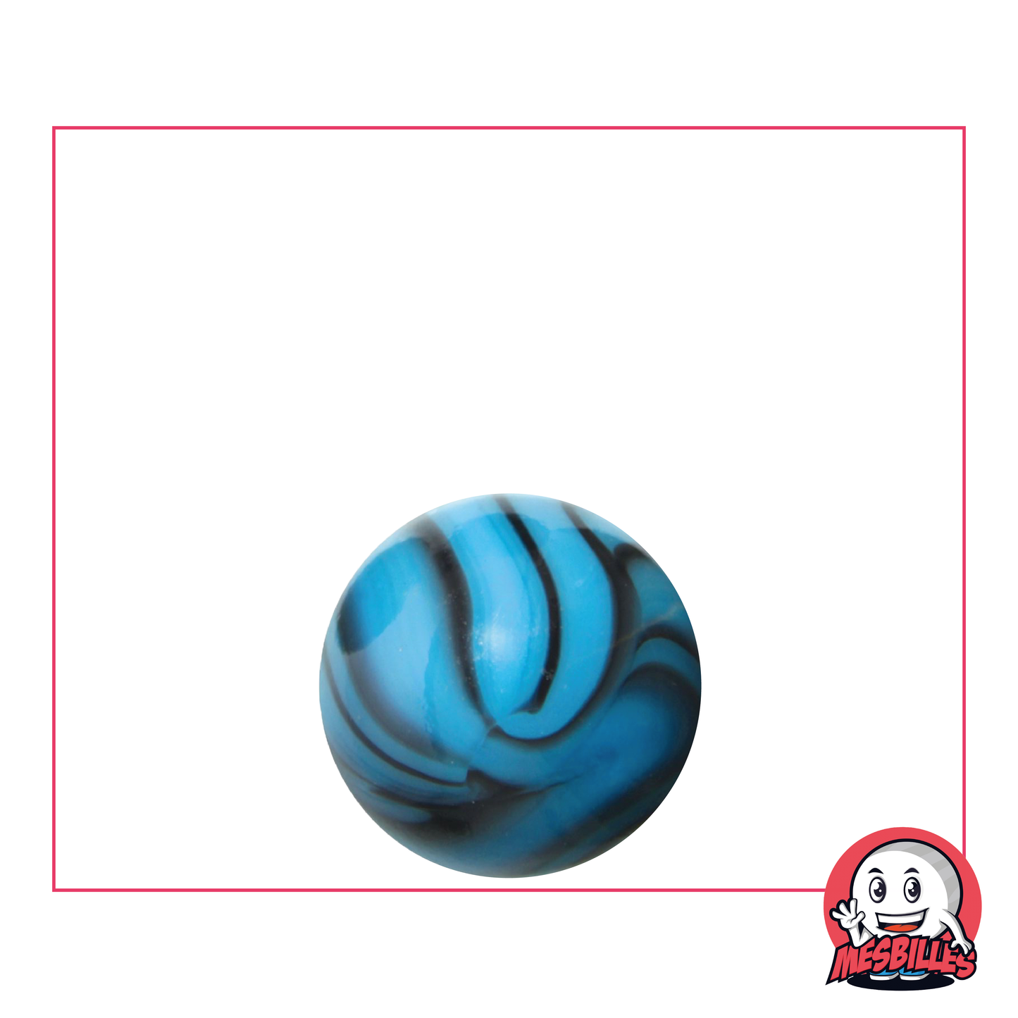 1 Marble Zebra Turquoise 16 mm Blue Turquoise opaque glass marble with black zebra stripes