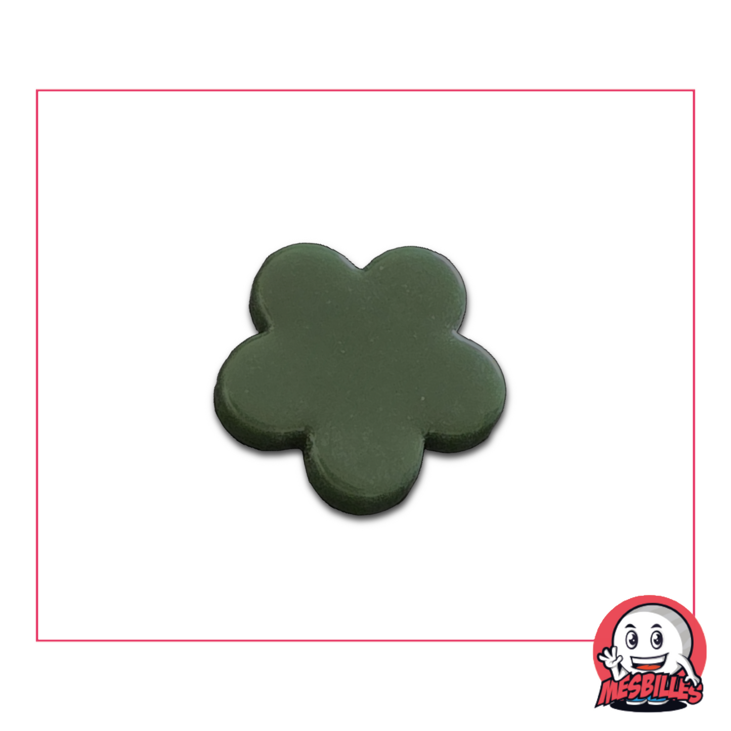 Extra-flat marble flower with midnight green pearl - isolated front view on neutral background