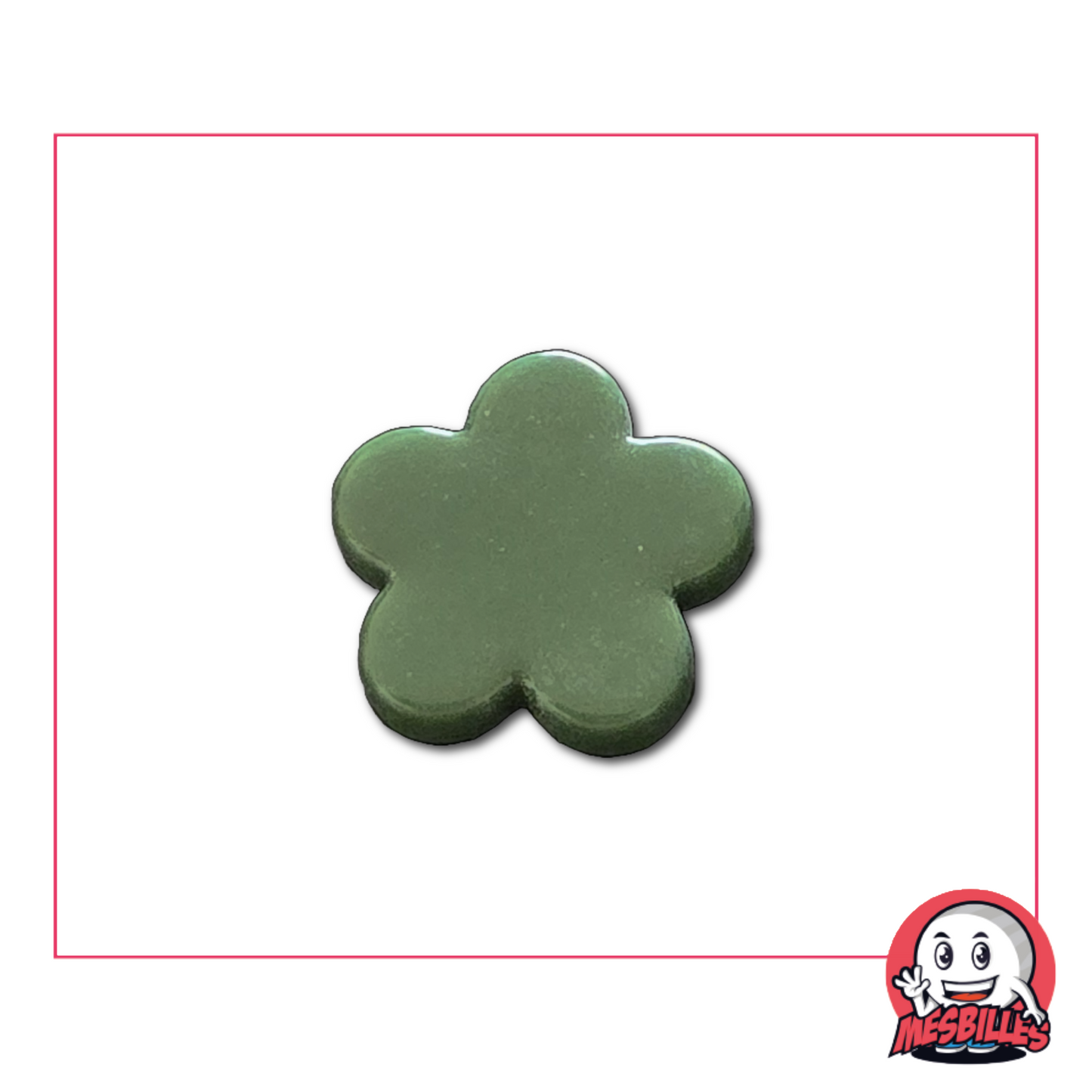 Extra-flat green pearl marble flower - isolated front view on neutral background