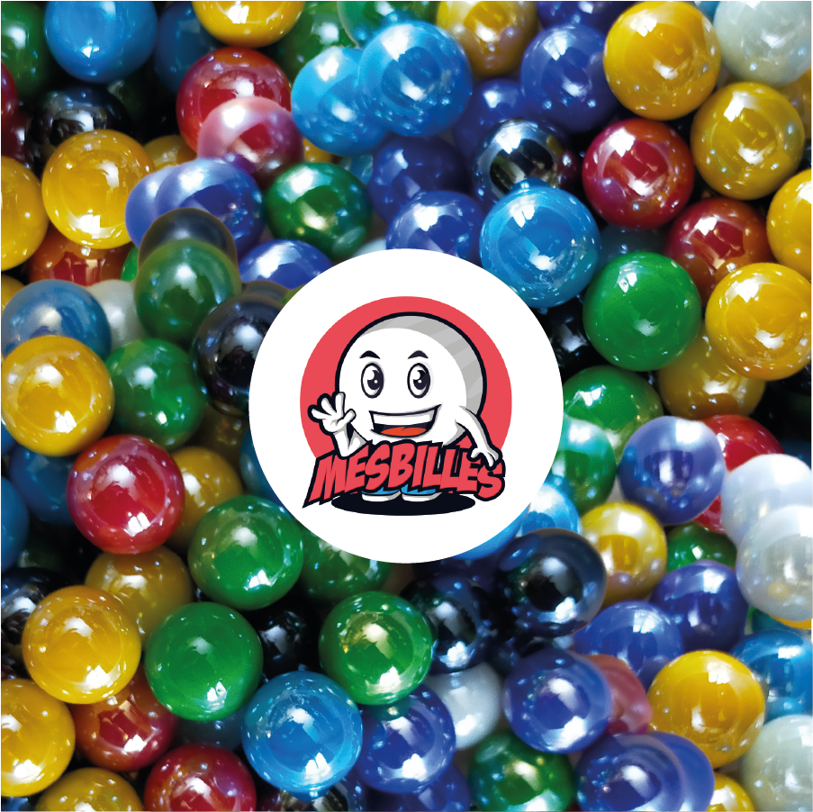 Glass marbles, round and flat, shiny and single-colored