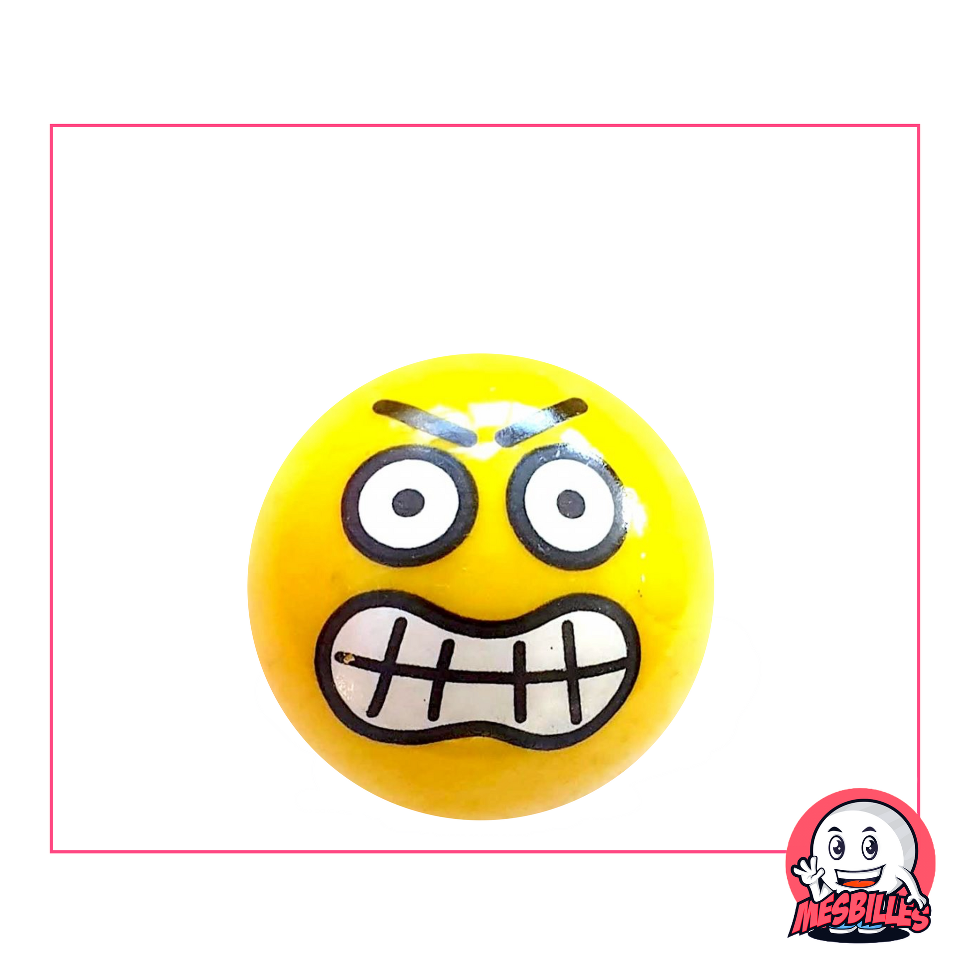 Yellow Marble with a furious face: wide eyes and clenched teeth cartoon style