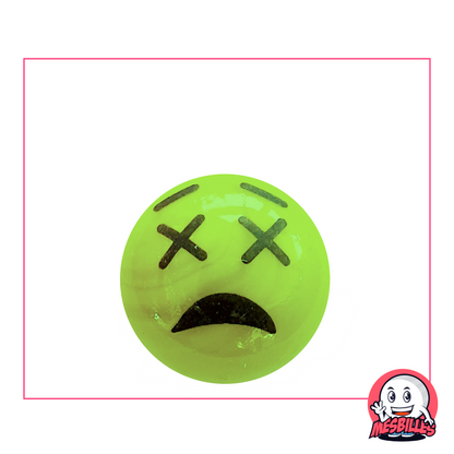 Green Marble with shocked smiley face: cross eyes and upside-down mouth
