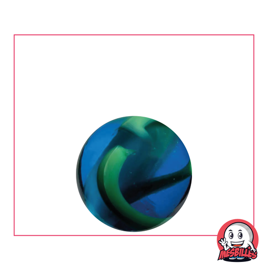 Intense blue Translucent Abyss glass Marble with green waves on the surface: a marine depth.